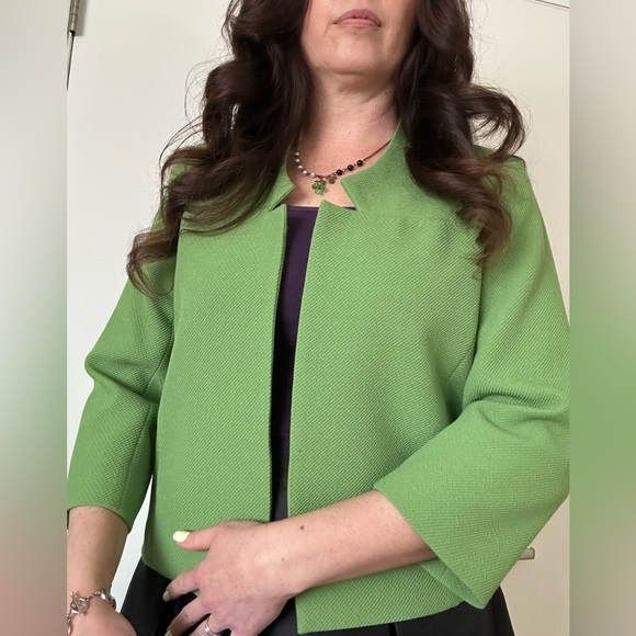 W by WORTH Green Textured Open Front 3/4 Sleeved Jacket~Size 4 - Picture 4 of 7